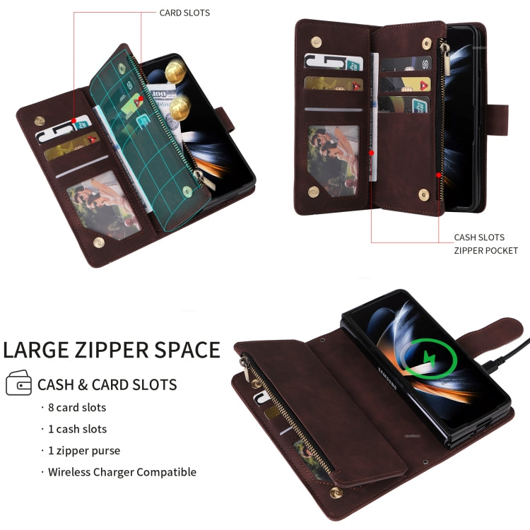 For Samsung Galaxy Z Fold5 Multifunctional Frosted Zipper Wallet Leather Phone Case