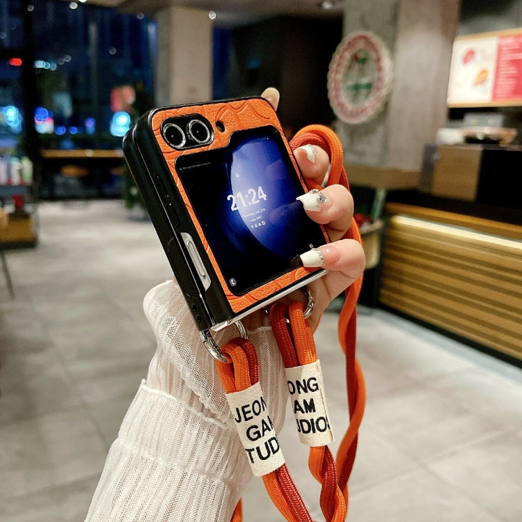 For Samsung Galaxy Z Flip6 / Flip7 FE Impression Camellia Pattern Protective Phone Case with Long Lanyard