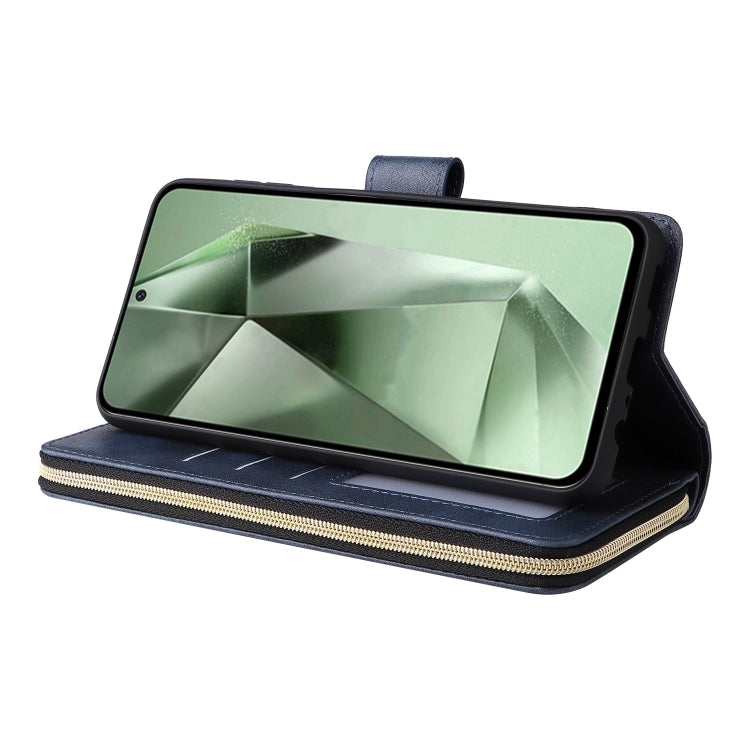 For Samsung Galaxy S24 FE 5G 9-Card Slots Zipper Wallet Bag Leather Phone Case