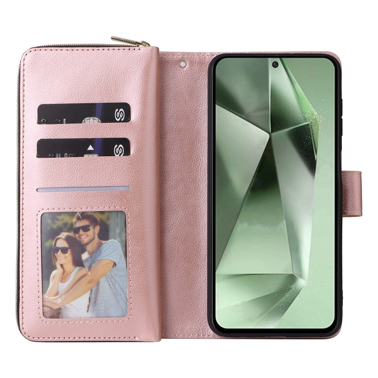 For Samsung Galaxy S24 FE 5G 9-Card Slots Zipper Wallet Bag Leather Phone Case