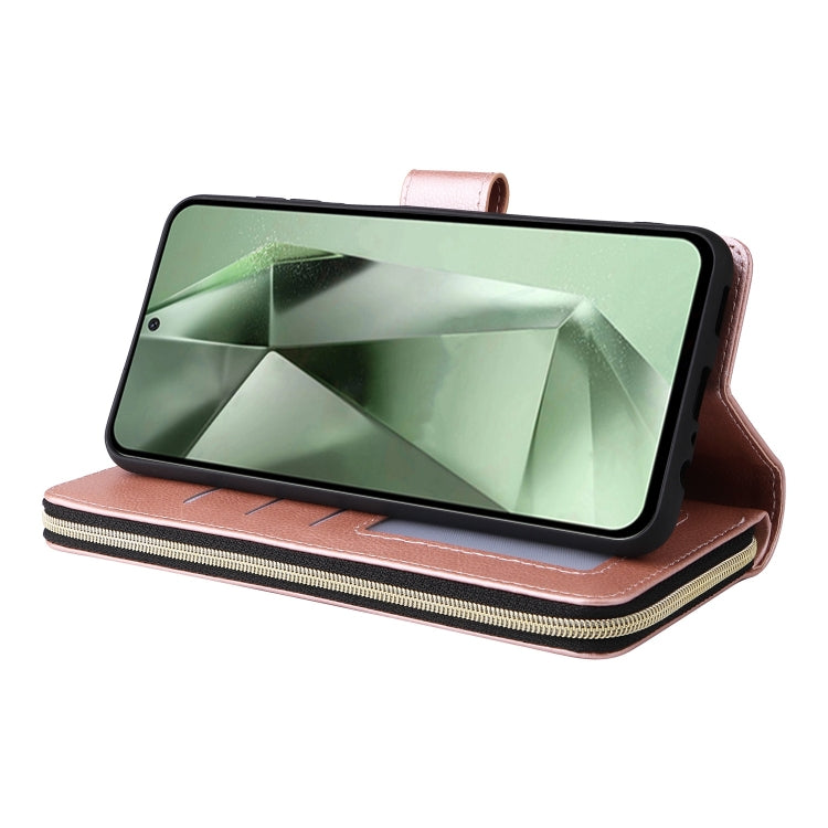 For Samsung Galaxy S24 FE 5G 9-Card Slots Zipper Wallet Bag Leather Phone Case