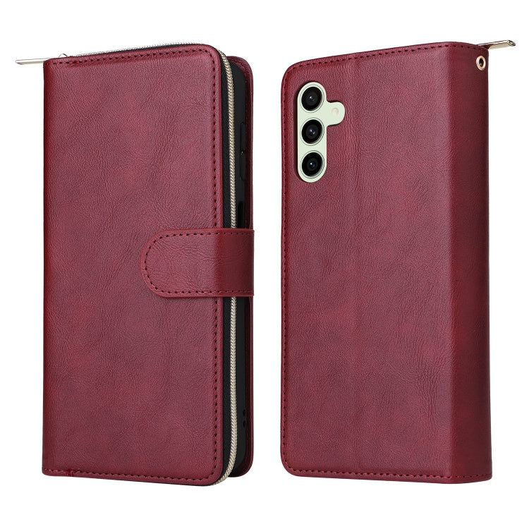 For Samsung Galaxy S24 FE 5G 9-Card Slots Zipper Wallet Bag Leather Phone Case