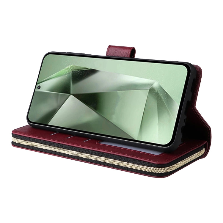 For Samsung Galaxy S24 FE 5G 9-Card Slots Zipper Wallet Bag Leather Phone Case