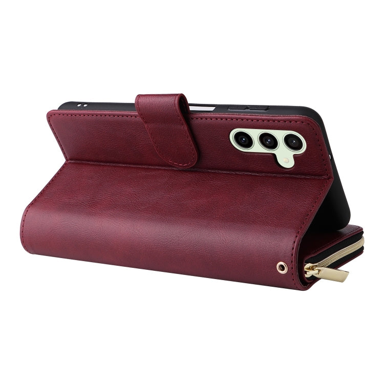 For Samsung Galaxy S24 FE 5G 9-Card Slots Zipper Wallet Bag Leather Phone Case