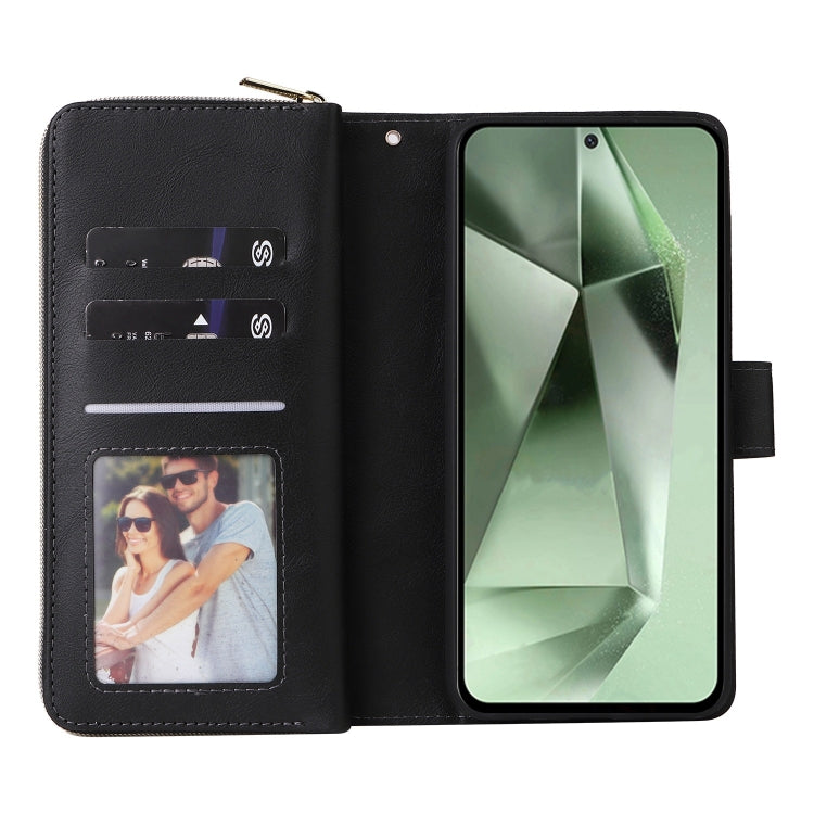 For Samsung Galaxy S24 FE 5G 9-Card Slots Zipper Wallet Bag Leather Phone Case