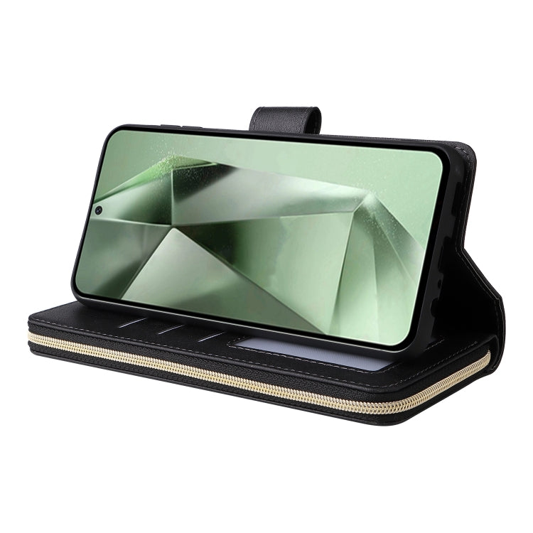 For Samsung Galaxy S24 FE 5G 9-Card Slots Zipper Wallet Bag Leather Phone Case