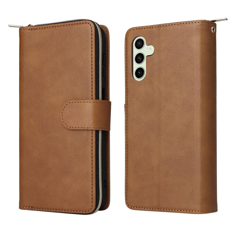 For Samsung Galaxy S24 FE 5G 9-Card Slots Zipper Wallet Bag Leather Phone Case