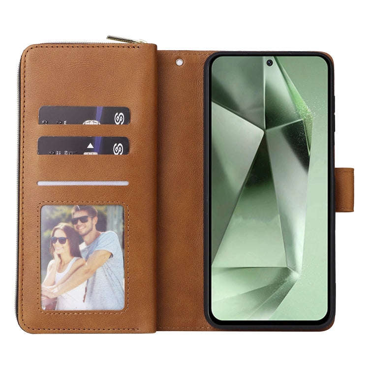 For Samsung Galaxy S24 FE 5G 9-Card Slots Zipper Wallet Bag Leather Phone Case