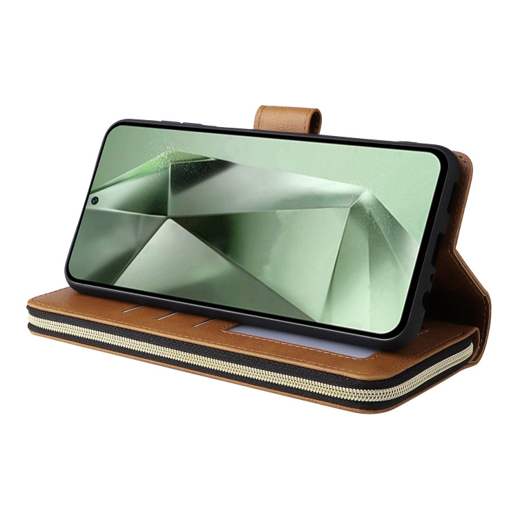 For Samsung Galaxy S24 FE 5G 9-Card Slots Zipper Wallet Bag Leather Phone Case