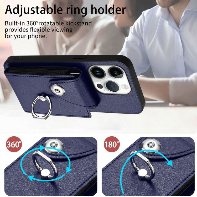 For iPhone 16 Pro Organ Card Bag Ring Holder Phone Case