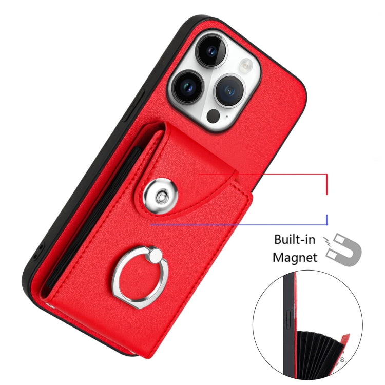 For iPhone 16 Pro Organ Card Bag Ring Holder Phone Case
