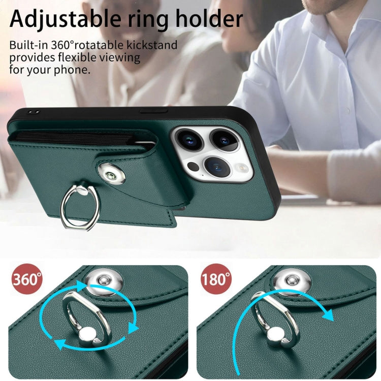 For iPhone 16 Pro Organ Card Bag Ring Holder Phone Case