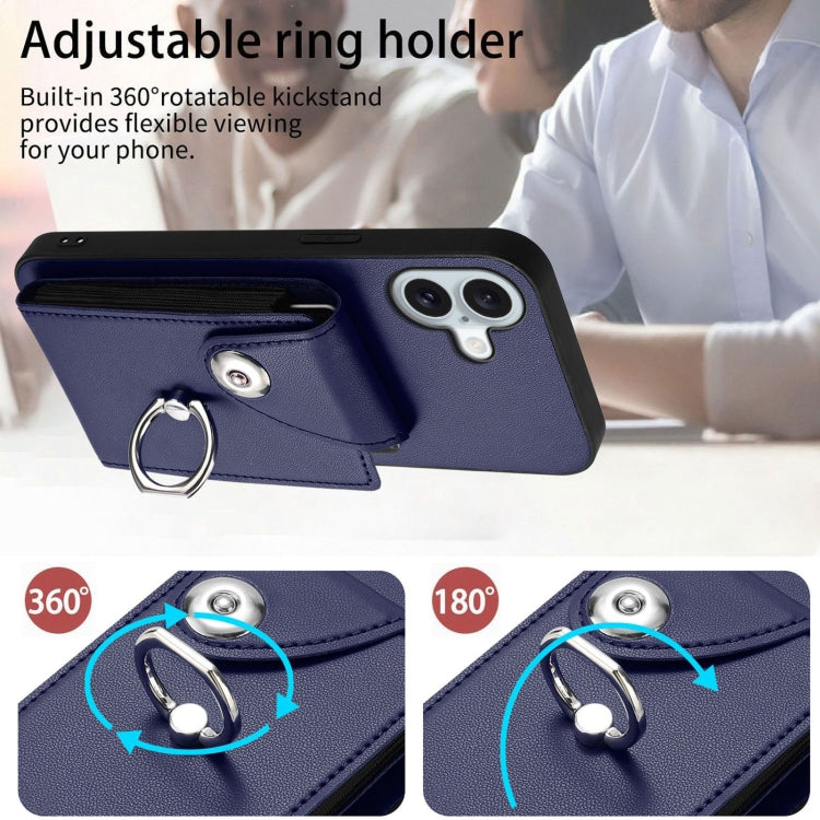 For iPhone 16 Plus Organ Card Bag Ring Holder Phone Case