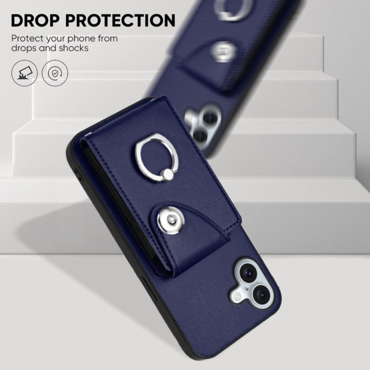 For iPhone 16 Plus Organ Card Bag Ring Holder Phone Case
