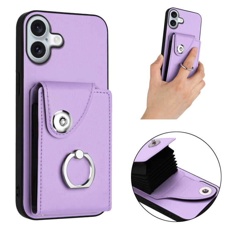 For iPhone 16 Plus Organ Card Bag Ring Holder Phone Case