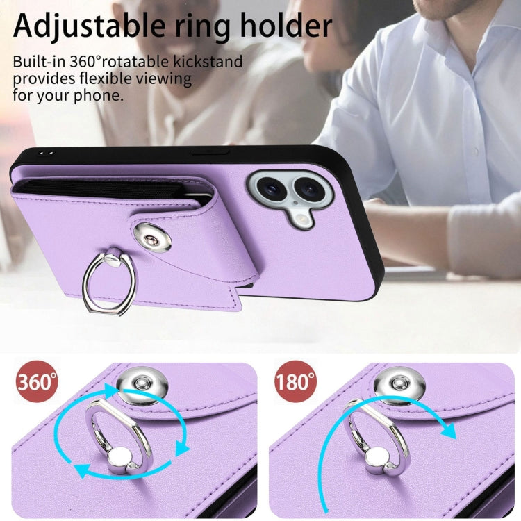 For iPhone 16 Plus Organ Card Bag Ring Holder Phone Case