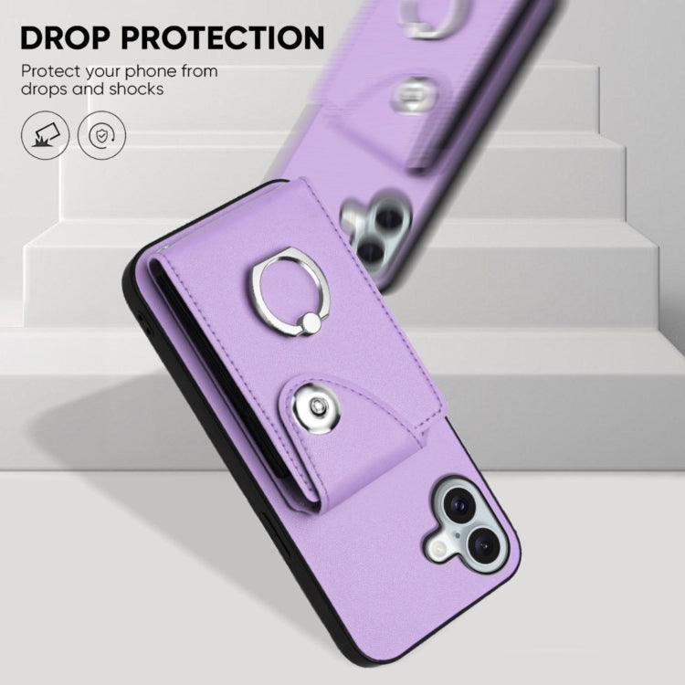 For iPhone 16 Plus Organ Card Bag Ring Holder Phone Case
