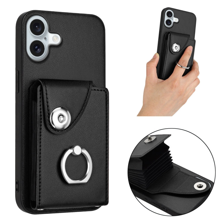 For iPhone 16 Plus Organ Card Bag Ring Holder Phone Case