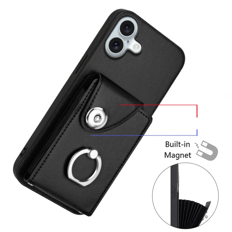 For iPhone 16 Plus Organ Card Bag Ring Holder Phone Case
