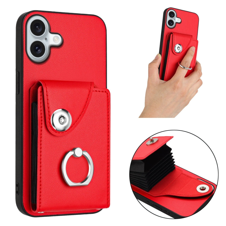 For iPhone 16 Plus Organ Card Bag Ring Holder Phone Case