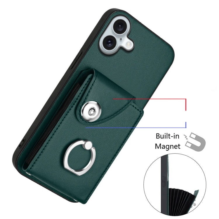 For iPhone 16 Plus Organ Card Bag Ring Holder Phone Case
