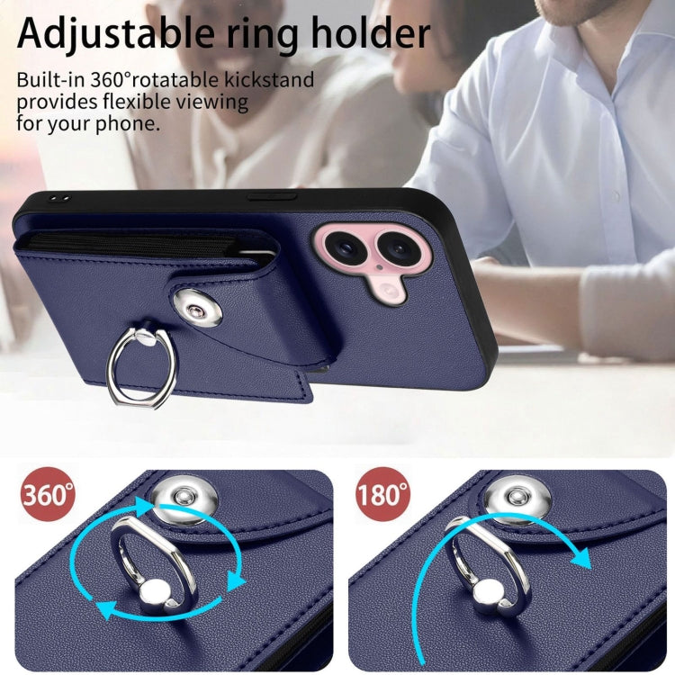 For iPhone 16 Organ Card Bag Ring Holder Phone Case