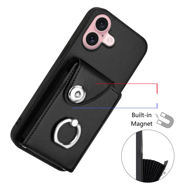 For iPhone 16 Organ Card Bag Ring Holder Phone Case