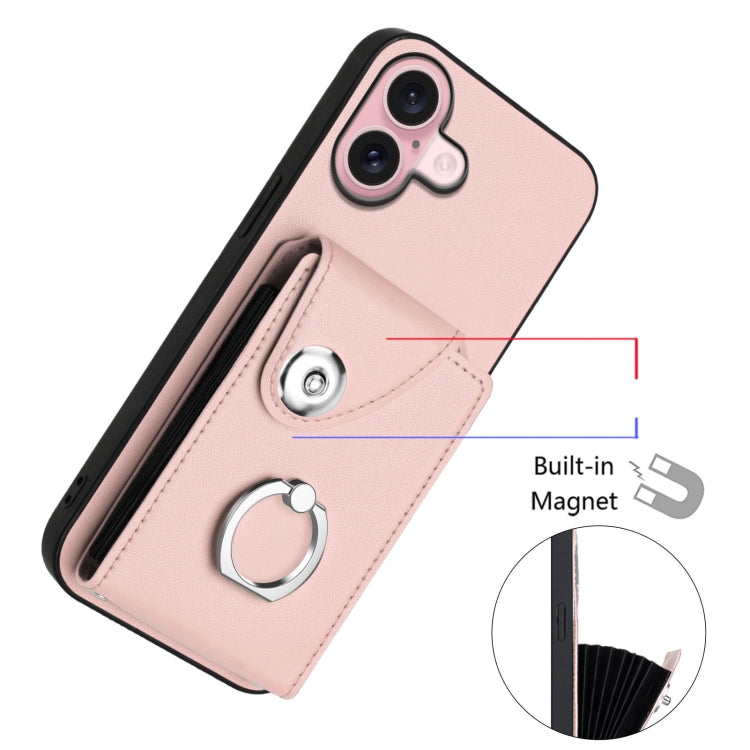 For iPhone 16 Organ Card Bag Ring Holder Phone Case