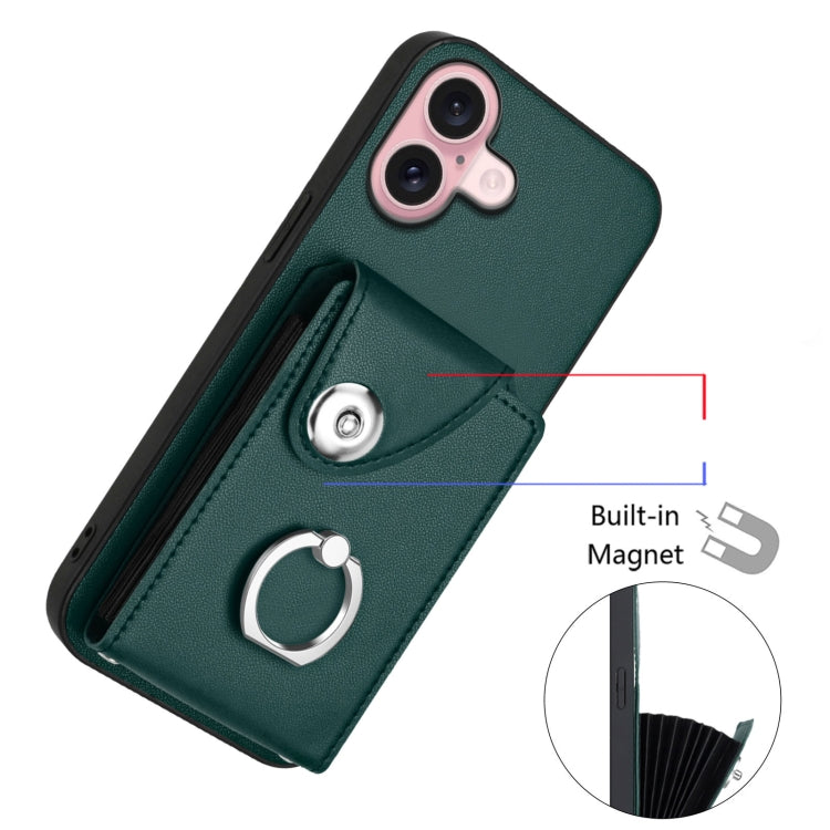 For iPhone 16 Organ Card Bag Ring Holder Phone Case