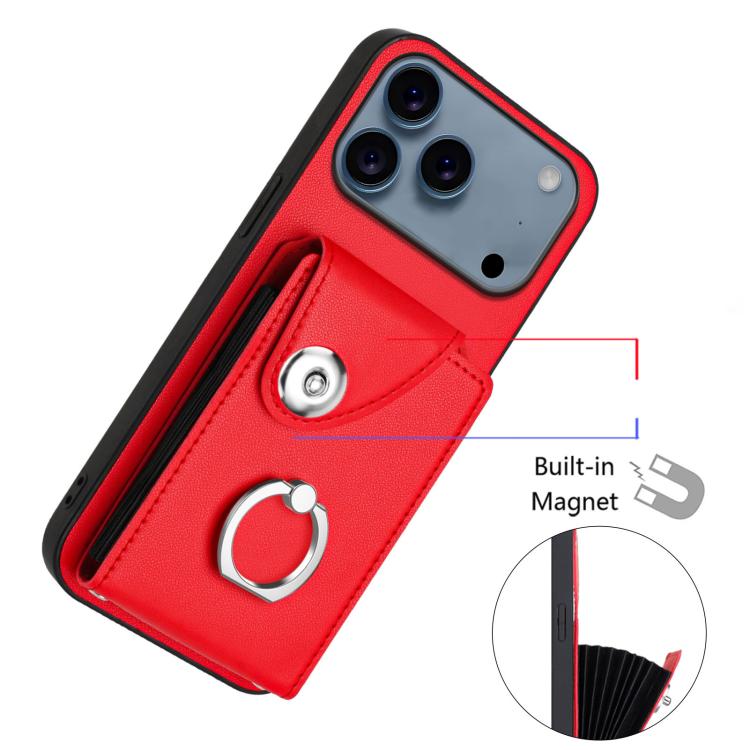 For iPhone 17 Pro Organ Card Bag Ring Holder Phone Case
