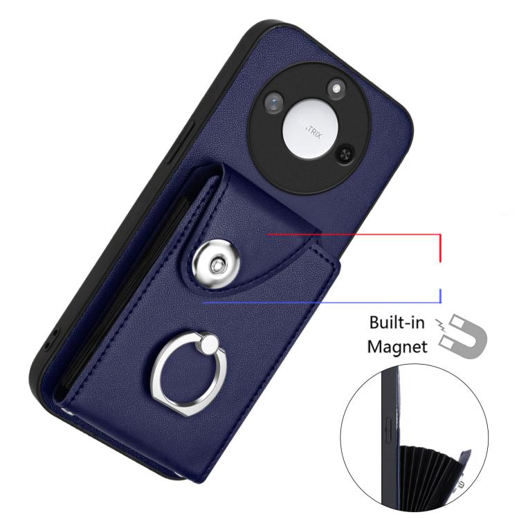 For Honor X60 / X9c Smart Organ Card Bag Ring Holder PU Phone Case