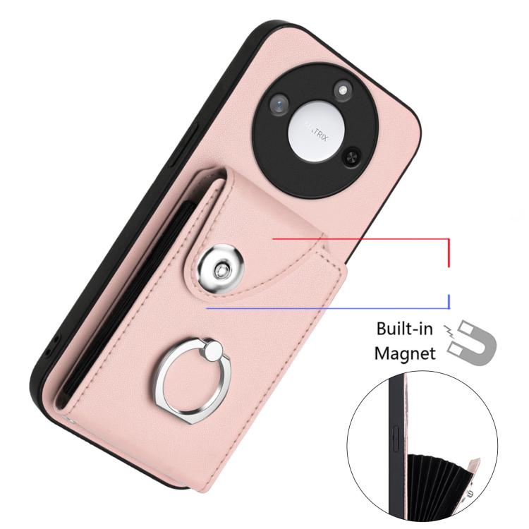 For Honor X60 / X9c Smart Organ Card Bag Ring Holder PU Phone Case
