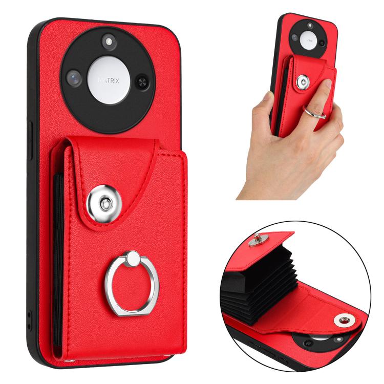 For Honor X60 / X9c Smart Organ Card Bag Ring Holder PU Phone Case