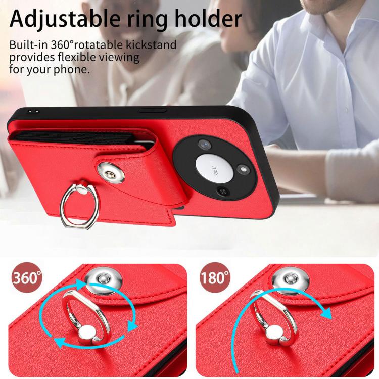 For Honor X60 / X9c Smart Organ Card Bag Ring Holder PU Phone Case