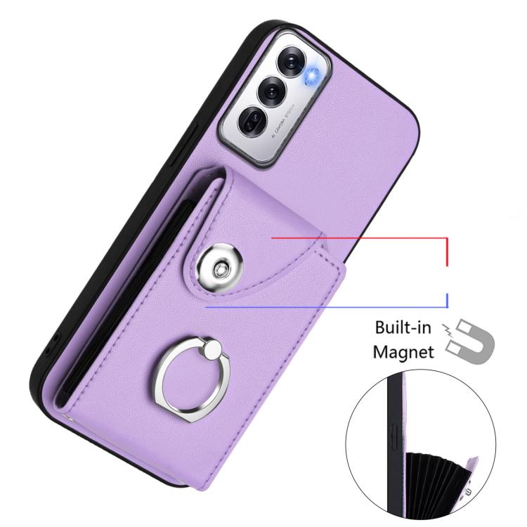 For OPPO Reno12 Global Organ Card Bag Ring Holder PU Phone Case
