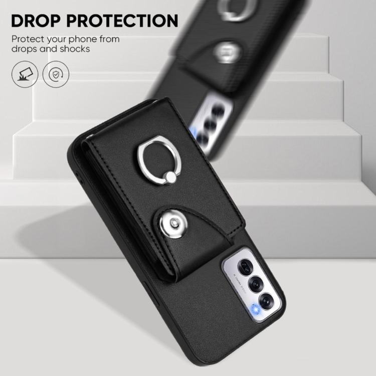 For OPPO Reno12 Global Organ Card Bag Ring Holder PU Phone Case