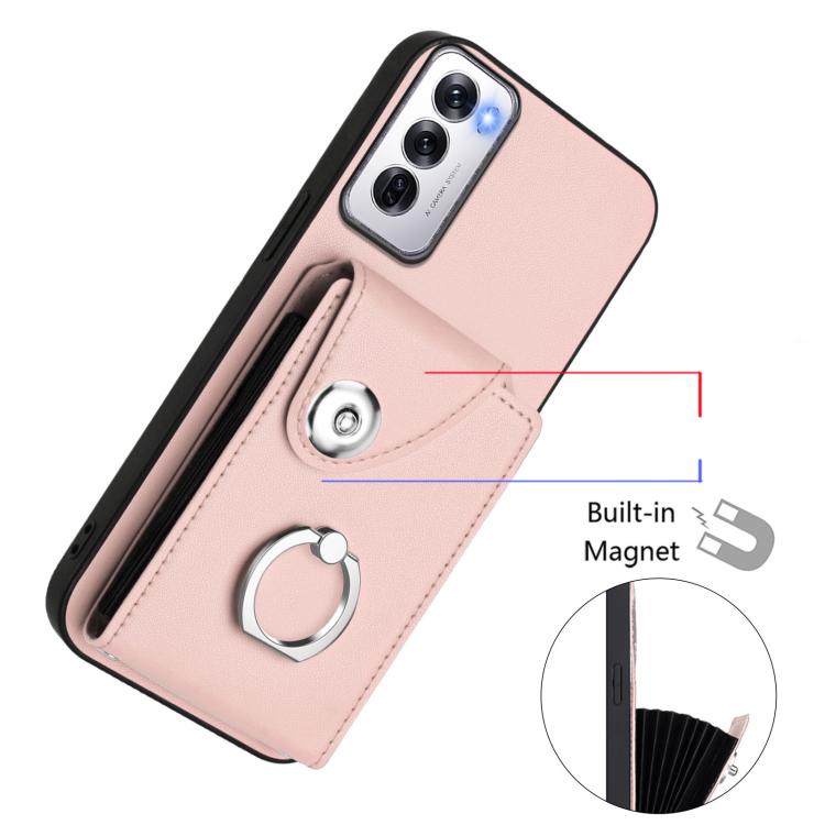 For OPPO Reno12 Global Organ Card Bag Ring Holder PU Phone Case
