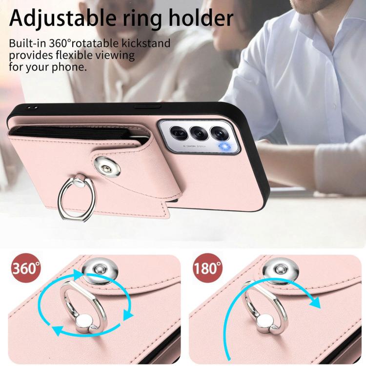 For OPPO Reno12 Global Organ Card Bag Ring Holder PU Phone Case