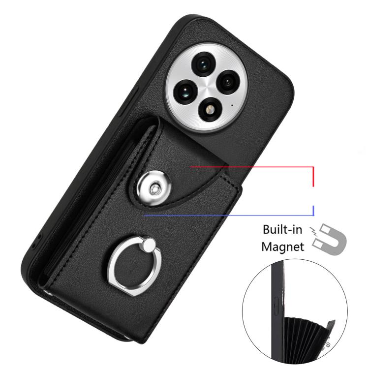 For OnePlus 13 5G Organ Card Bag Ring Holder PU Phone Case