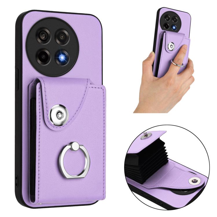 For OnePlus Ace 5 / 5 Pro / 13R Organ Card Bag Ring Holder PU Phone Case