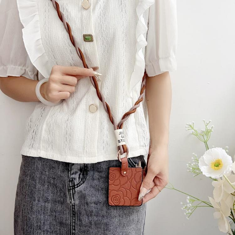 For Samsung Galaxy Z Flip7 5G Impression Camellia Pattern Protective Phone Case with Diamond Ring Long Lanyard
