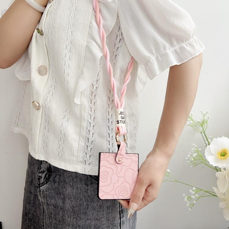 For Samsung Galaxy Z Flip7 5G Impression Camellia Pattern Protective Phone Case with Diamond Ring Long Lanyard