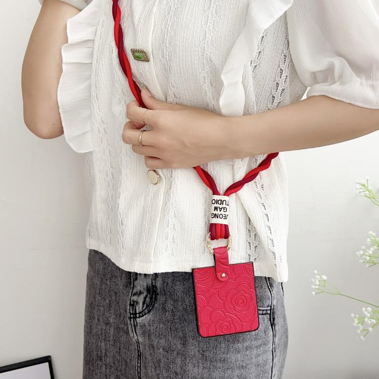 For Samsung Galaxy Z Flip7 5G Impression Camellia Pattern Protective Phone Case with Diamond Ring Long Lanyard