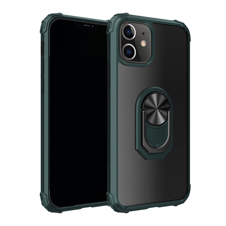 For iPhone 12 Pro Max Shockproof Transparent TPU + Acrylic Protective Case with Ring Holder