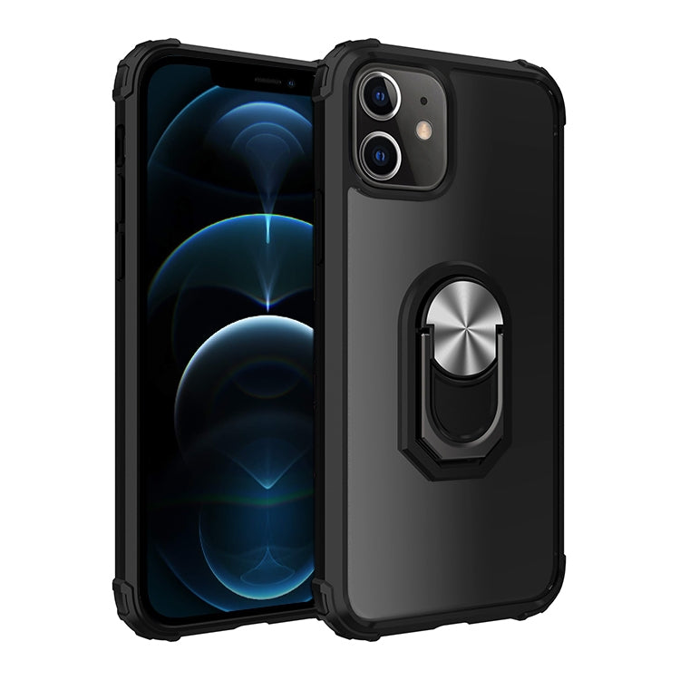 For iPhone 12 Pro Max Shockproof Transparent TPU + Acrylic Protective Case with Ring Holder