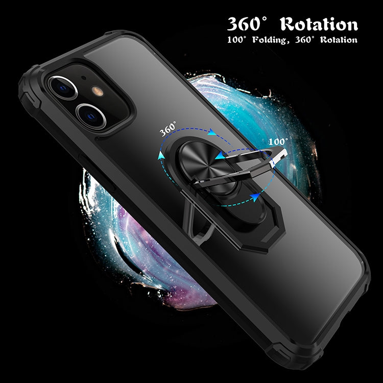 For iPhone 12 Pro Max Shockproof Transparent TPU + Acrylic Protective Case with Ring Holder