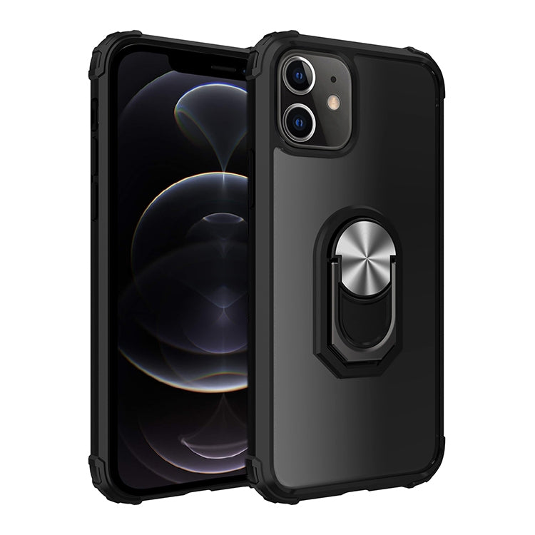 For iPhone 12 / 12 Pro Shockproof Transparent TPU + Acrylic Protective Case with Ring Holder
