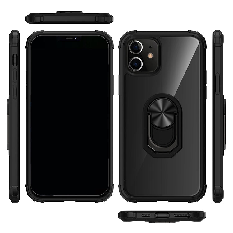 For iPhone 12 / 12 Pro Shockproof Transparent TPU + Acrylic Protective Case with Ring Holder