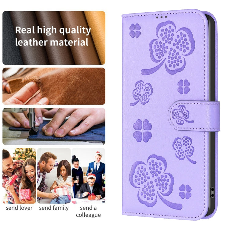 For Motorola Moto G85 Four-leaf Embossed Leather Phone Case