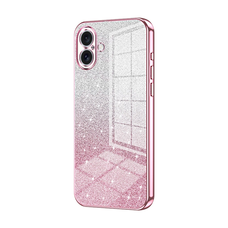 For iPhone 16 Plus Gradient Glitter Powder Electroplated Phone Case